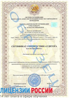 Образец сертификата соответствия аудитора №ST.RU.EXP.00006191-1 Солнечная Долина Сертификат ISO 50001