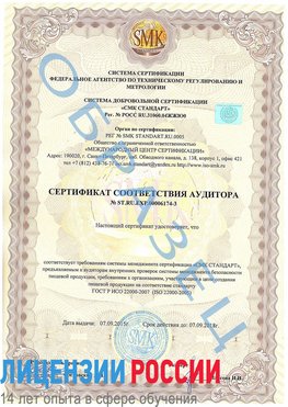Образец сертификата соответствия аудитора №ST.RU.EXP.00006174-3 Солнечная Долина Сертификат ISO 22000