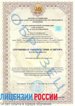 Образец сертификата соответствия аудитора №ST.RU.EXP.00006174-2 Солнечная Долина Сертификат ISO 22000