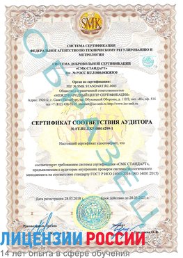 Образец сертификата соответствия аудитора №ST.RU.EXP.00014299-1 Солнечная Долина Сертификат ISO 14001